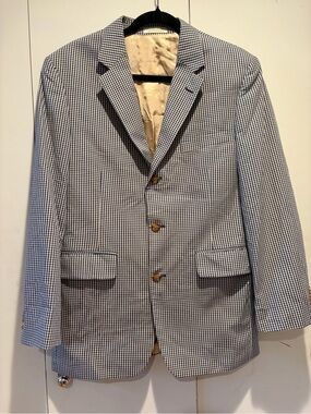 Orvis Men’s Sport Coat Blazer Navy/white Gingham Plaid Cotton Blend 40R